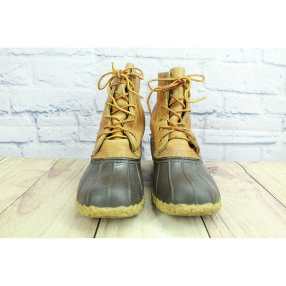 LL Bean Brown Leather Lace Up Round Toe Insulated Ankle Duck Boots Size 6 M - Picture 4 of 10